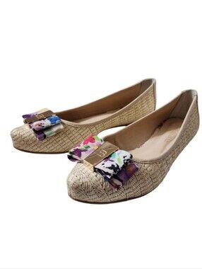 RAPHAELLA BOOZ ANTHROPOLOGIE Raffia Floral Bow Flats Woven Straw 7